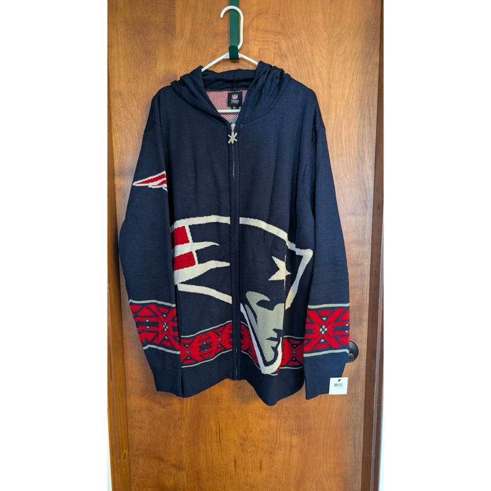 NFL NEW Team Apparel New England Patriots Zip Hooded Cardigan Sweater Size 2X